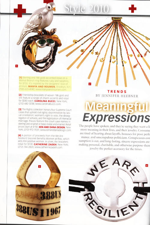 Dove on a Walnut Tree Branch ring in JCK Magazine